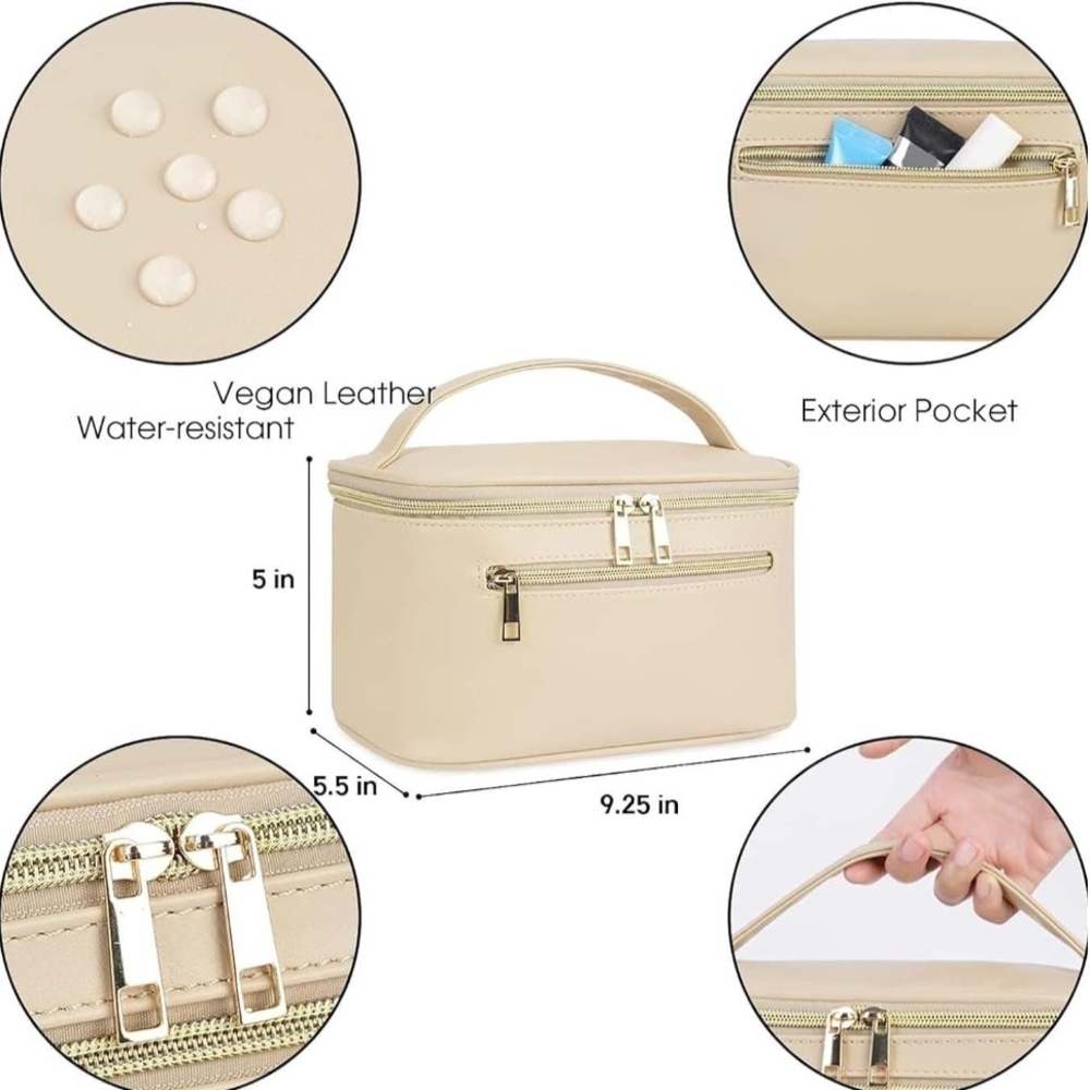 Cream Travel Jewelry Organizer Bag with Gold Zipper - Picture 3 of 5